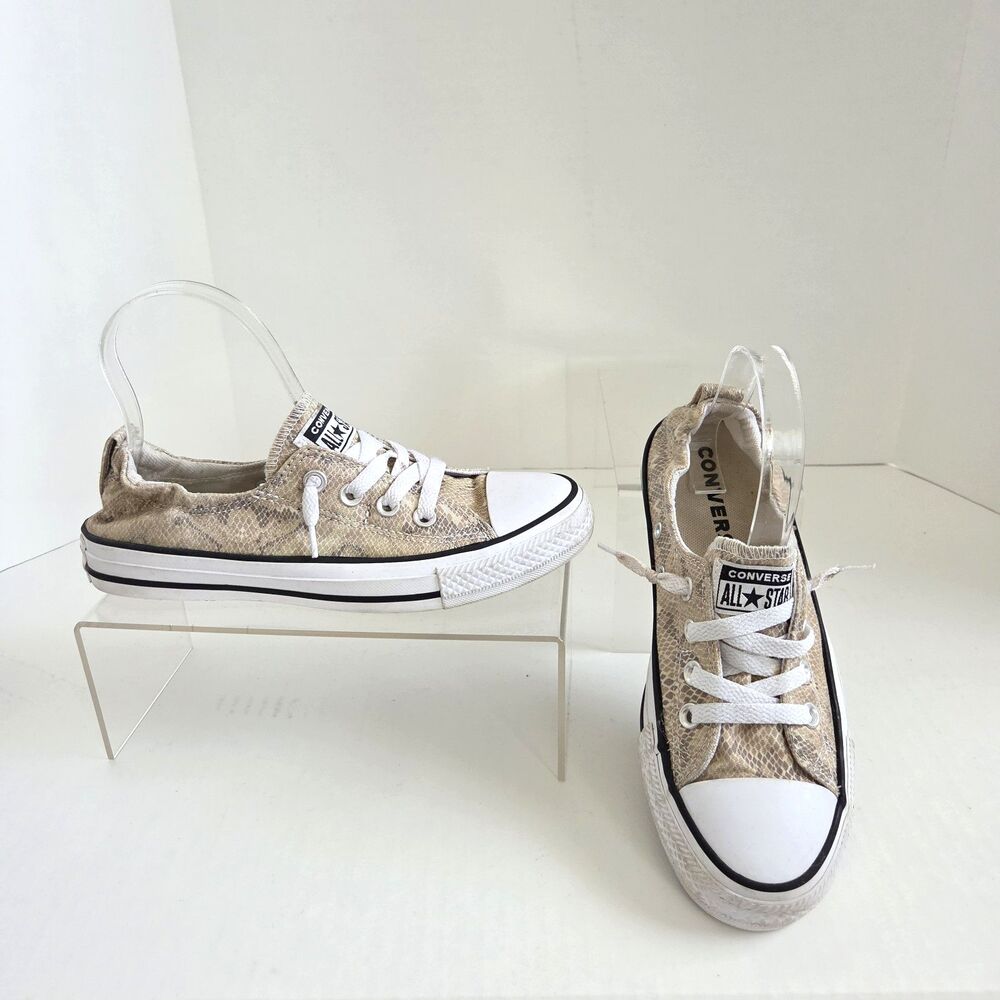 Converse Chuck Taylor Shoreline Slipon Sneakers Women's 7 Beige Gray Snake Print